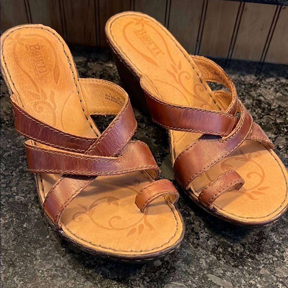 Born Brown Leather Wedge Sandals